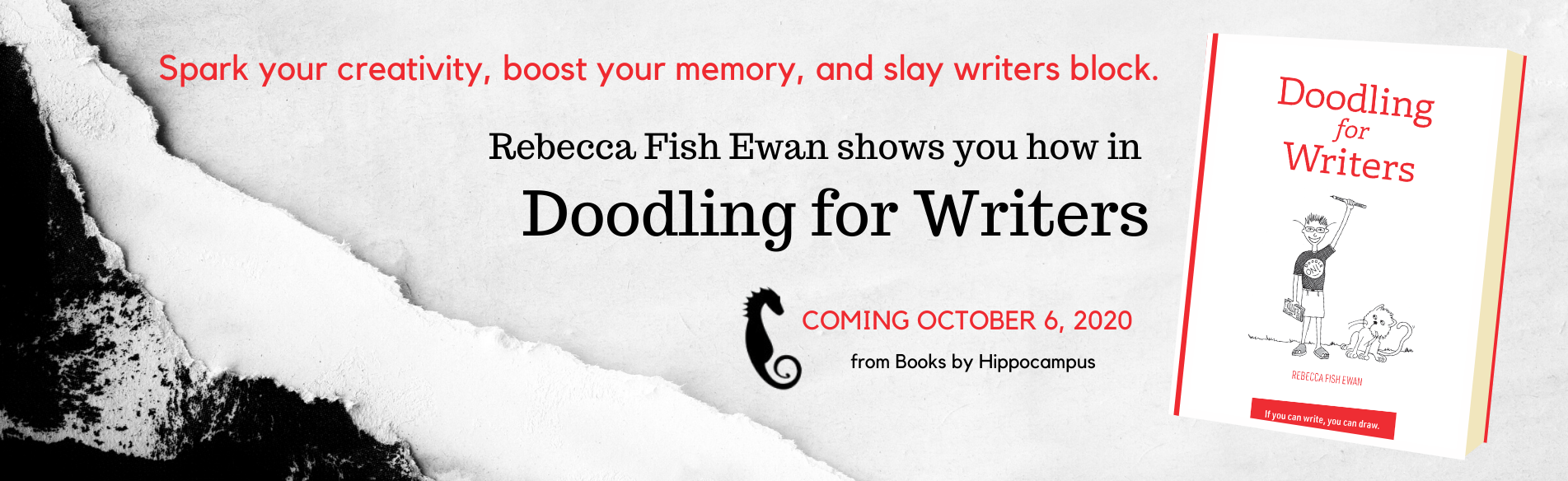 doodling for writers web banner - cover and says coming october 2020